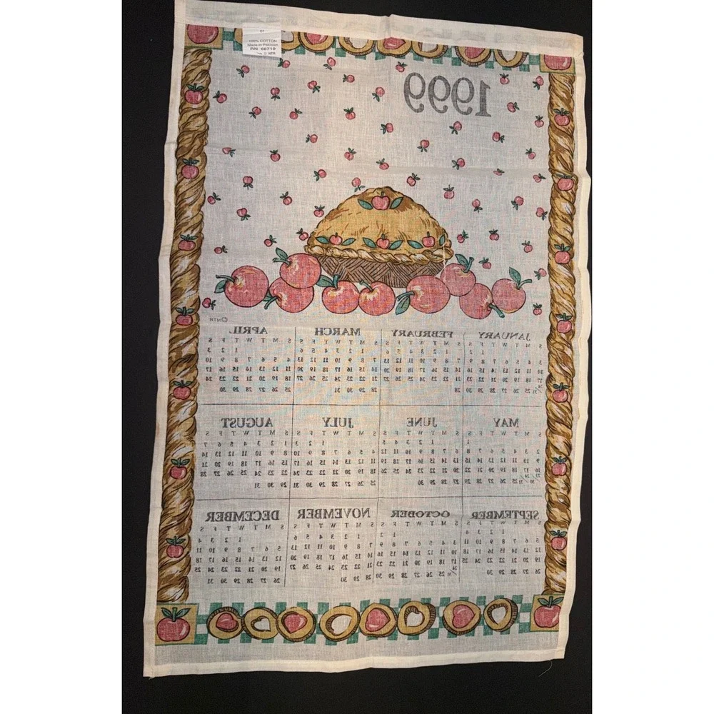 Vintage 1999 Calendar Tea Towel Apple Pie Country Kitchen Cotton Linen